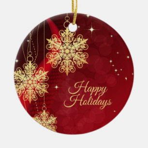 Christmas Party Gift Red Golden Snowflakes Holiday Ceramic Ornament