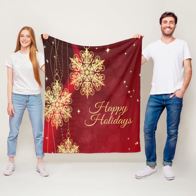 Christmas Party Gift Red Golden Snowflakes Holiday Fleece Blanket (In Situ)