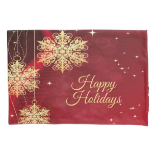 Christmas Party Gift Red Golden Snowflakes Holiday Pillowcase