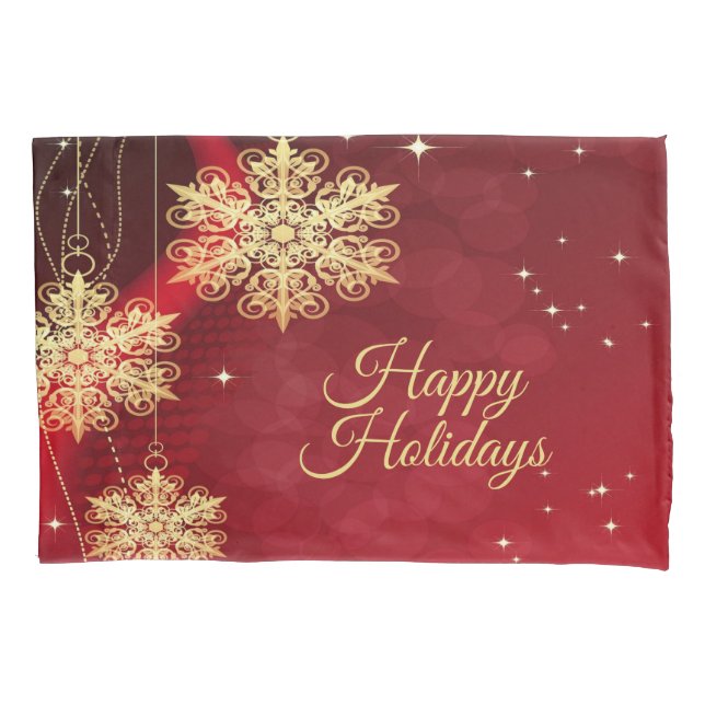 Christmas Party Gift Red Golden Snowflakes Holiday Pillowcase (Front)