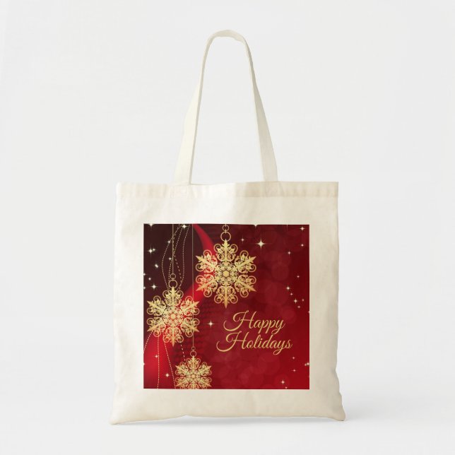 Christmas Party Gift Red Golden Snowflakes Holiday Tote Bag (Front)