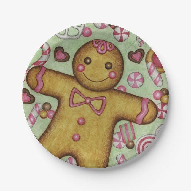 Christmas Party Gingerbread Boy Paper Plates (Front)