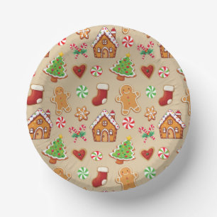 Christmas Party Gingerbread Cookies Paper Plates