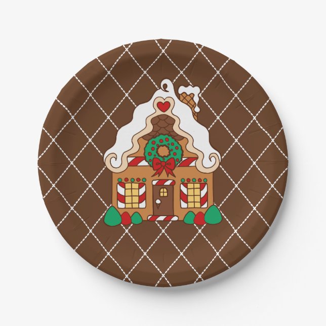 Christmas Party Gingerbread House Paper Plates (Front)