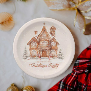 Christmas Party Gingerbread House Personalised Paper Plate