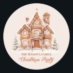 Christmas Party Gingerbread House Sticker<br><div class="desc">Christmas Party Gingerbread House personalised round sticker will be a great addition to your party favours or invitation envelopes. Designed with a beautiful Gingerbread house on a snowy background. Matching items in our</div>