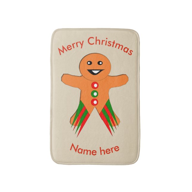 Christmas Party Gingerbread Man Bath Mat (Front Vertical)