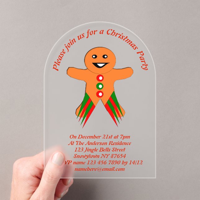 Christmas Party Gingerbread Man Custom Acrylic Invitations (Insitu (Handheld))