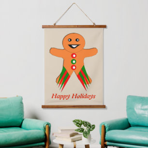 Christmas Party Gingerbread Man Custom Message Hanging Tapestry