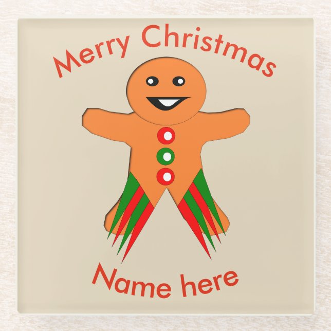 Christmas Party Gingerbread Man Glass Coaster (Front)