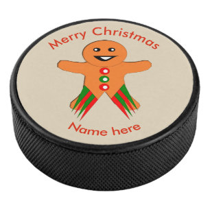 Christmas Party Gingerbread Man Hockey Puck