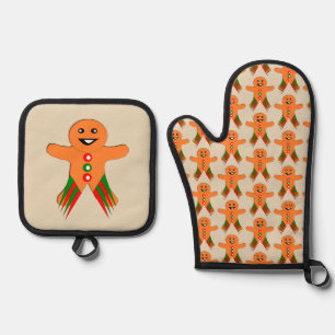Christmas Party Gingerbread Man Oven Mitt & Pot Holder Set