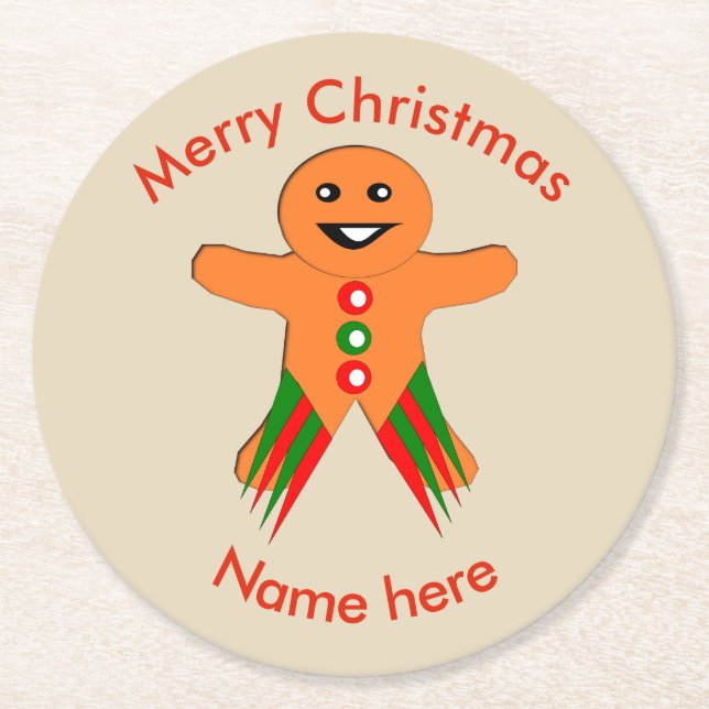 Christmas Party Gingerbread Man Paper Coasters (Front)
