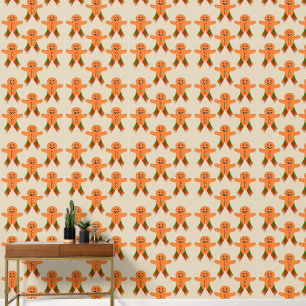 Christmas Party Gingerbread Man Patterned Wallpaper