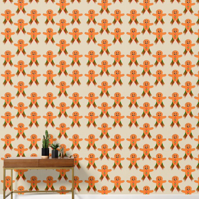 Christmas Party Gingerbread Man Patterned Wallpaper (Hallway)