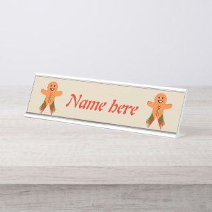 Christmas Party Gingerbread Man Personalised Desk Name Plate