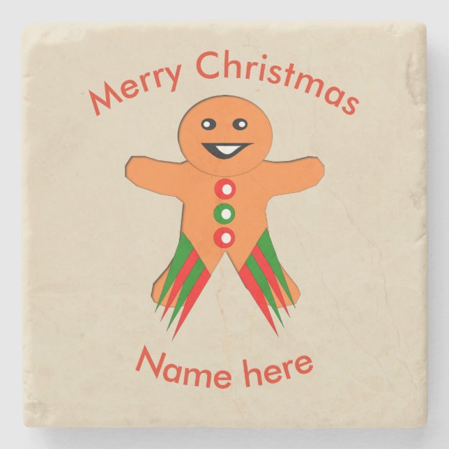 Christmas Party Gingerbread Man Stone Coaster (Front)
