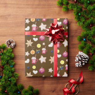 Christmas Party Gingerbread Watercolor Wrapping Paper
