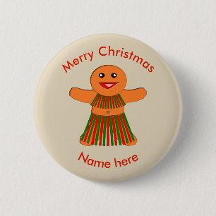 Christmas Party Gingerbread Woman Custom Button