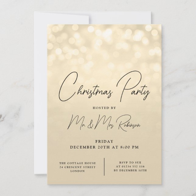 Christmas Party Glam Gold Lights Sparkle Invitation (Front)