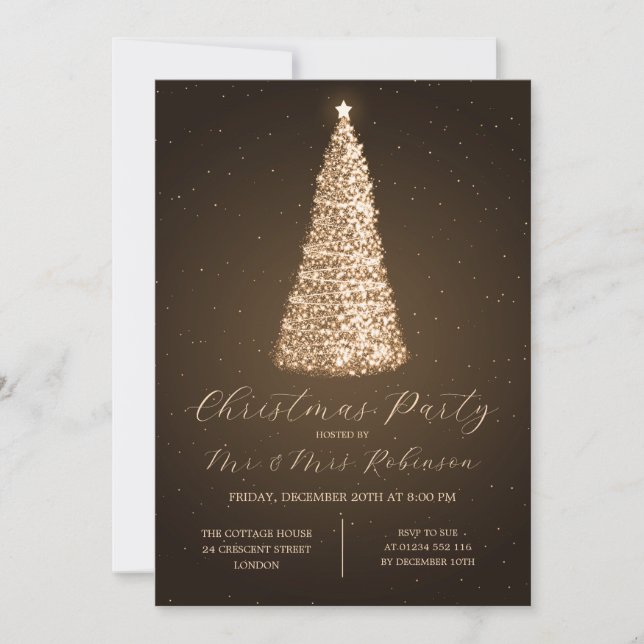 Christmas Party Glam Gold Tree Sparkle Invitation (Front)