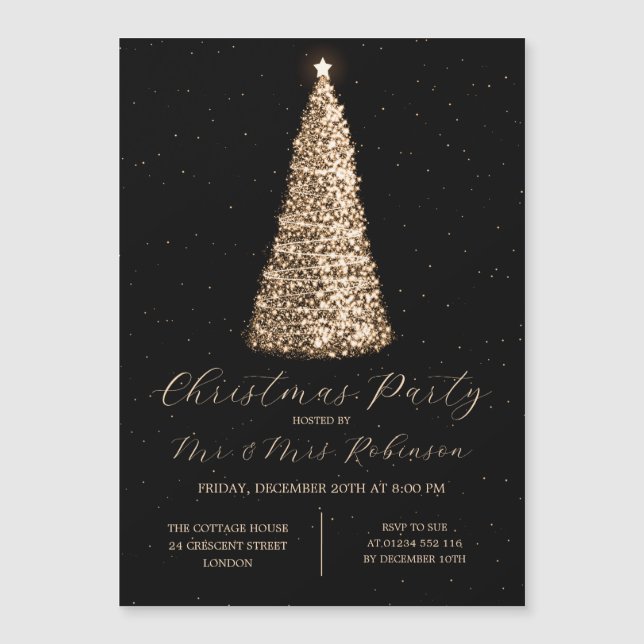 Christmas Party Glam Gold Tree Sparkle Invitations (Front)