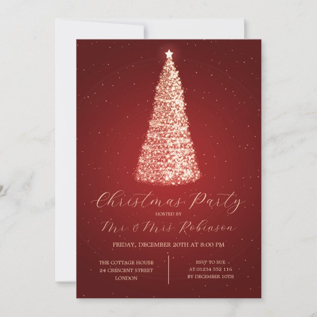 Christmas Party Glam Red Tree Sparkle Invitation (Front)