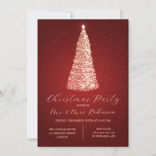 Christmas Party Glam Red Tree Sparkle Invitation