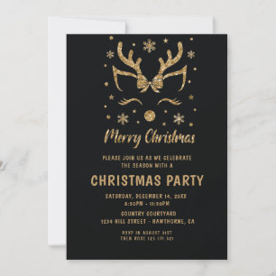 Christmas Party Glitter  Gold  deer  Invitation