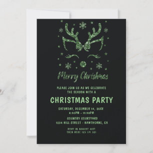 Christmas Party Glitter Green  deer  Invitation