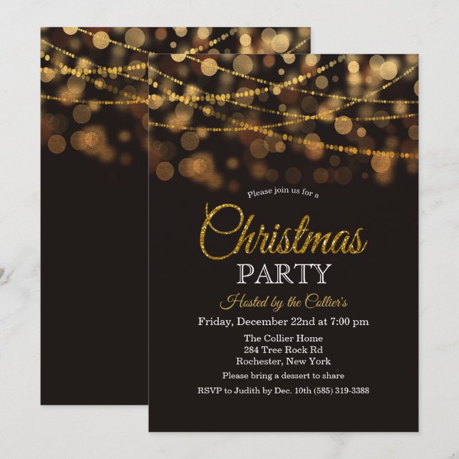 Christmas Party Glitter Lights Invitation (Front/Back)