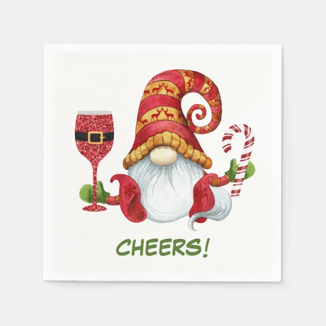 Christmas Party Gnome Cheers  Napkin (Front)