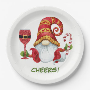 Christmas Party Gnome Cheers Paper Plate