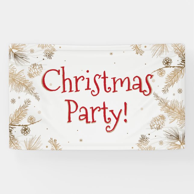 Christmas Party, Gold Accent, Hanging Banner (Horizontal)