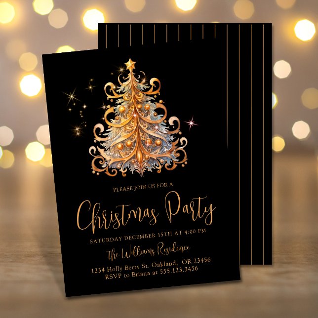 Christmas Party Gold Black Tree Invitation (Creator Uploaded)