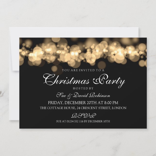 Christmas Party Gold Bokeh Lights Invitation (Front)