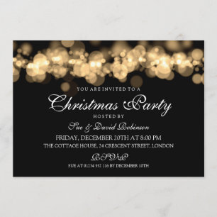 Christmas Party Gold Bokeh Lights Invitation