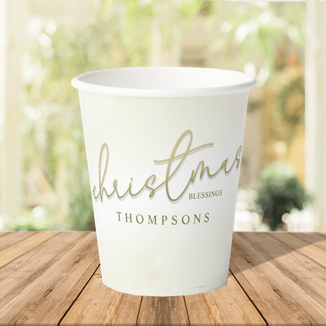 Christmas Party Gold Calligraphy Script Custom Paper Cups (Merry Christmas gold calligraphy script paper cup)
