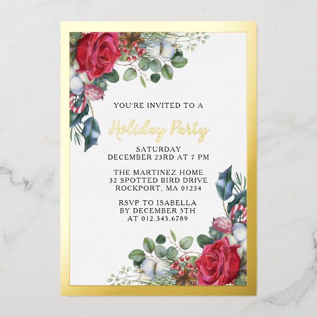 Christmas Party Gold Foil Invitation Postcard (Front)