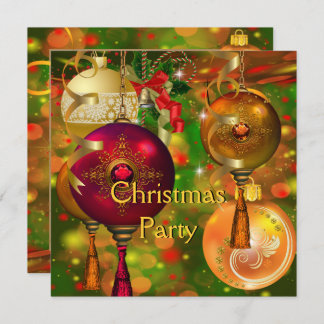 Christmas Party Gold Green Red Xmas Decorations Invitation