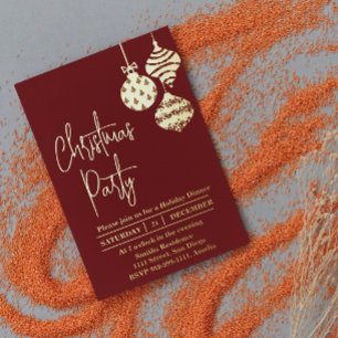Christmas Party Gold Red  Foil Invitation