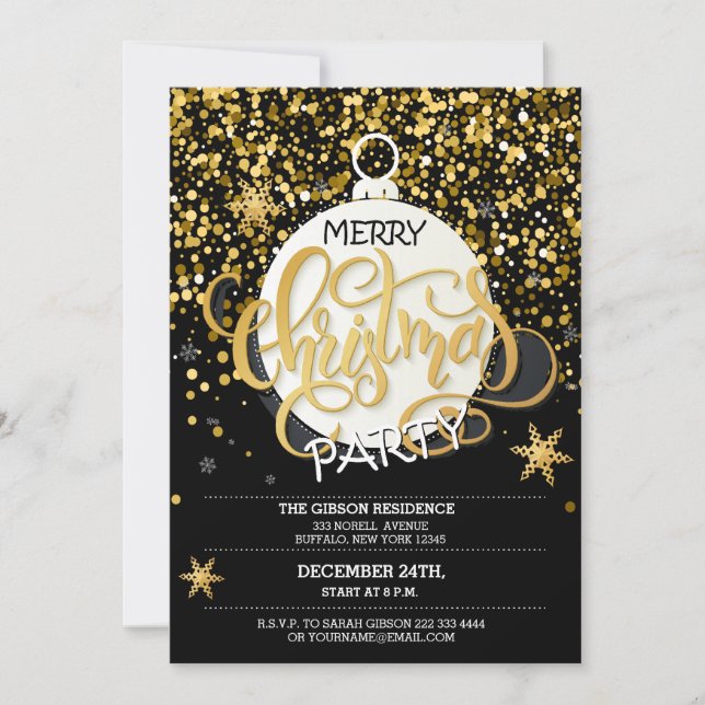 Christmas Party Gold Sparkle Dots Invitations (Front)