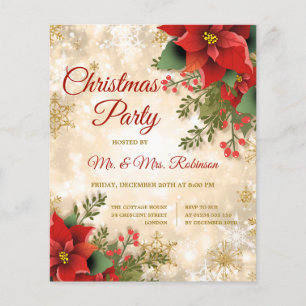 Christmas Party Gold Sparkle Red Poinsettia Flyer