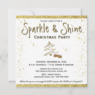 Christmas Party Gold White Invitation