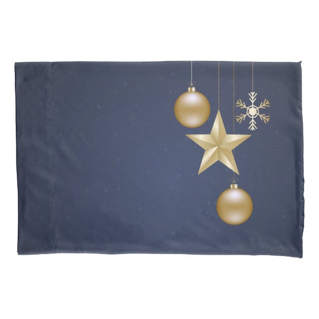 Christmas Party Golden Ornament Navy Blue Elegant Pillowcase (Front)