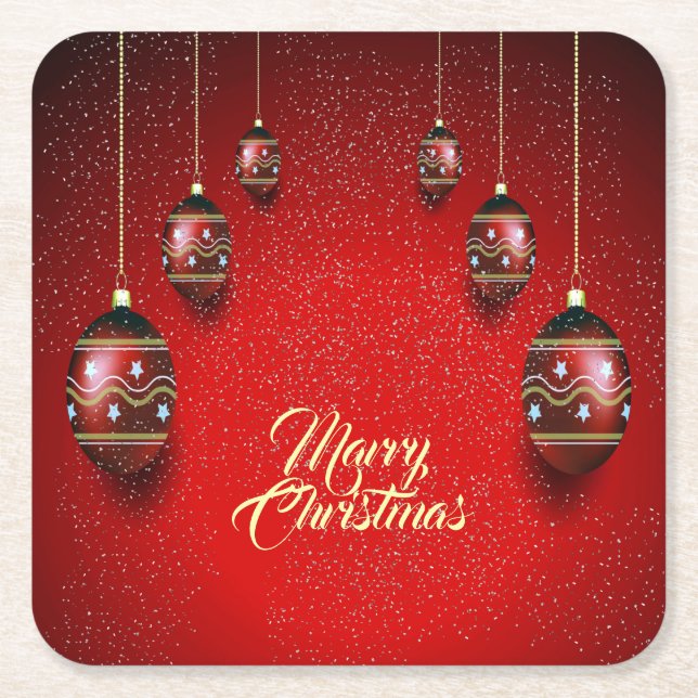 Christmas Party Golden Red Winter Elegant Square Paper Coaster (Front)