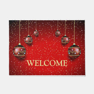 Christmas Party Golden Red Winter Holidays Elegant Doormat