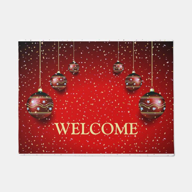 Christmas Party Golden Red Winter Holidays Elegant Doormat (Front)