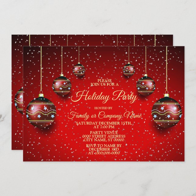 Christmas Party Golden Red Winter Holidays Elegant Invitation (Front/Back)