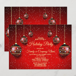 Christmas Party Golden Red Winter Holidays Elegant Invitation